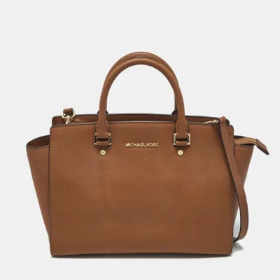 Pre-owned Michael Michael Kors Brown Saffiano Leather Large Selma Satchel