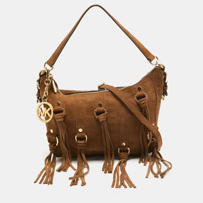 Pre-owned Michael Michael Kors Brown Suede Fringe Presley Shoulder Bag