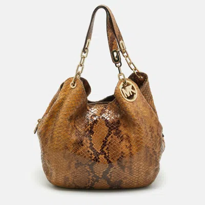 Pre-owned Michael Michael Kors Brown Suede Python Effect Lillie Hobo