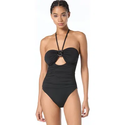 Michael Michael Kors Bubble Logo Bandeau One-piece Swimsuit In Black
