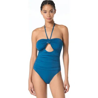 Michael Michael Kors Bubble Logo Bandeau One-piece Swimsuit In Blue