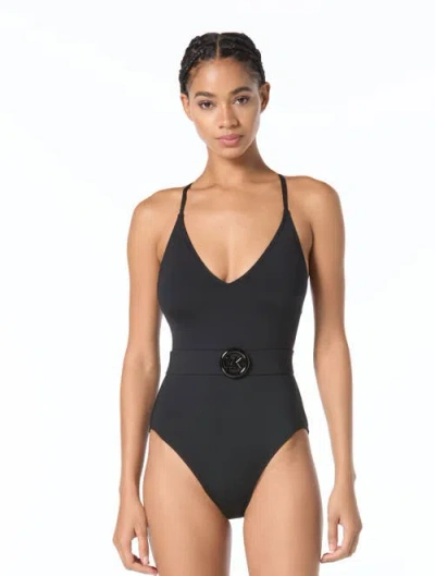 Michael Michael Kors Bubble Logo Cross Back One-piece Swimsuit In Black