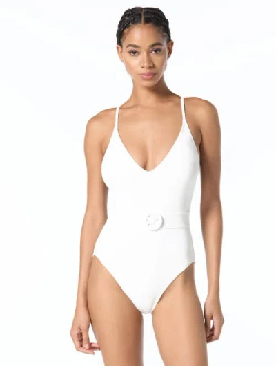 Michael Michael Kors Bubble Logo Cross Back One-piece Swimsuit In White