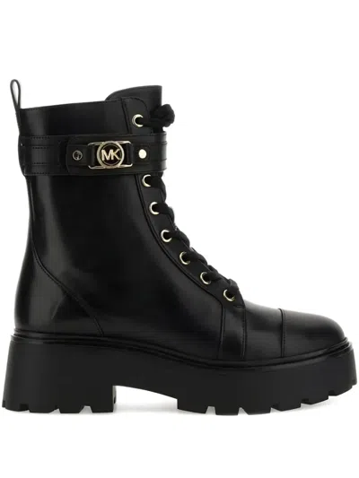 Michael Michael Kors Buckle-strap Lace-up Combat Boots In Black