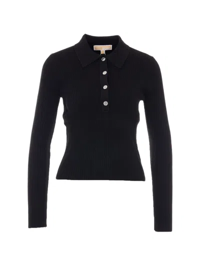 Michael Michael Kors Button Long-sleeve Polo Shirt In Black