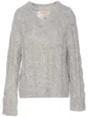 Michael Michael Kors Mixed Alpaca Sweater With Braids In Grey