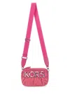 Michael Michael Kors Quilted Camera Bag With Prominent Logo And Adjustable Strap In Fuchsia