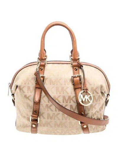 Pre-owned Michael Michael Kors Canvas Top Handle Bag In Brown