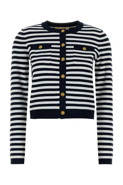 Michael Michael Kors Embroidered Stretch Viscose Blend Cardigan In Blue