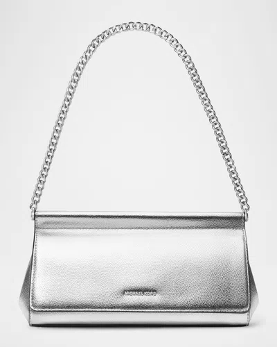 Michael Michael Kors Carmine Medium Leather Clutch Bag In Silver