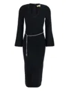 Michael Michael Kors Chain-belt Ribbed Midi Dress In Black