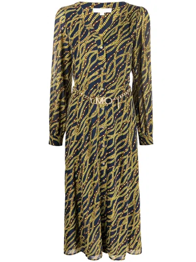 Michael Michael Kors Chain Belt Button Front Dress In Midnight Blue