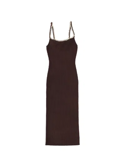 Michael Michael Kors Michael By Michael Kors Midi Dress With Chain In Brown