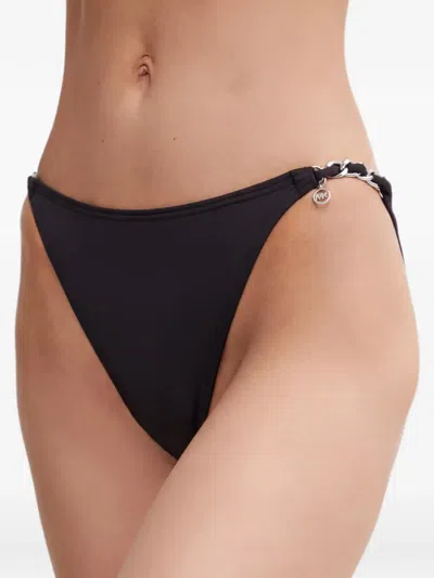 Michael Michael Kors Chain-link Logo-charm Bikini Bottoms In Black