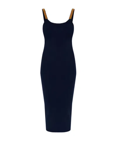 Michael Michael Kors Chain-strap Ribbed Midi Dress In Black