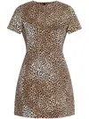 Michael Michael Kors Brown Mini Dress With All-over Leopard Print In Tech Fabric Blend Woman In Neutrals