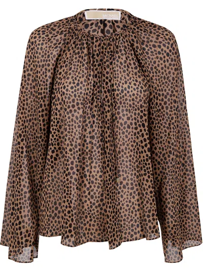 Michael Michael Kors Cheetah V Neck Top In Brown