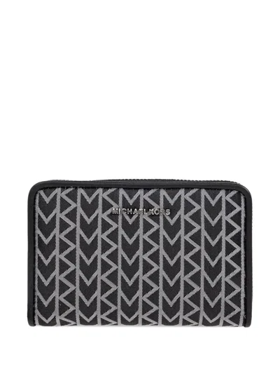 Michael Michael Kors Chevron-pattern Zip-around Wallet In Black