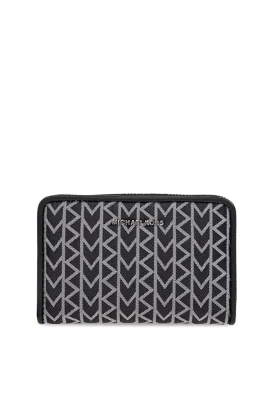 Michael Michael Kors Chevron-pattern Zip-around Wallet In Black