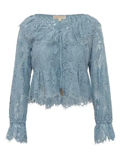 Michael Michael Kors Chic Long Sleeve Lace Top In Blue