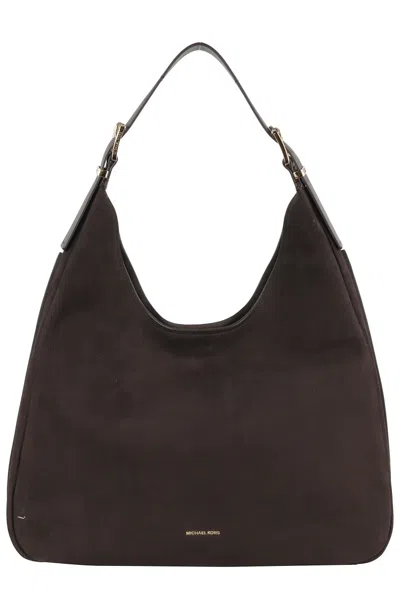 Michael Michael Kors Chocolate Brown Leather Hobo Bag With Magnetic Closure In Black