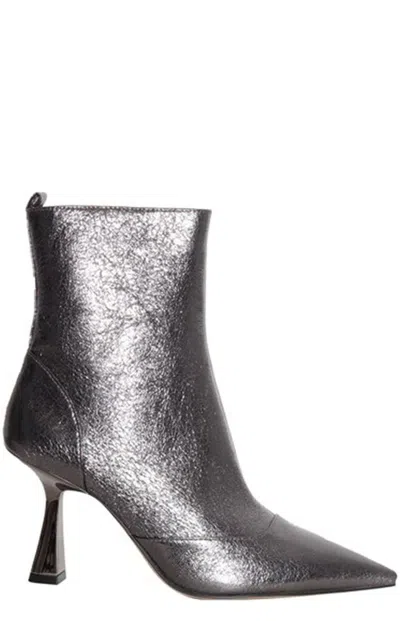 Michael Michael Kors Clara Crackled Metallic Ankle Boot In Grey