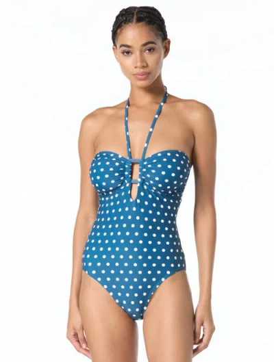 Michael Michael Kors Classic Dot Bandeau One-piece Swimsuit In Blue