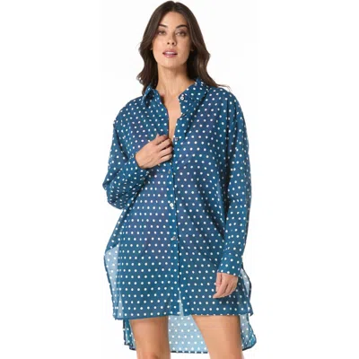 Michael Michael Kors Classic Dot Cover Up Shirt In Blue
