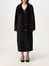 Michael Michael Kors Black Double-breasted Coat In Faux-fur Woman In Blau