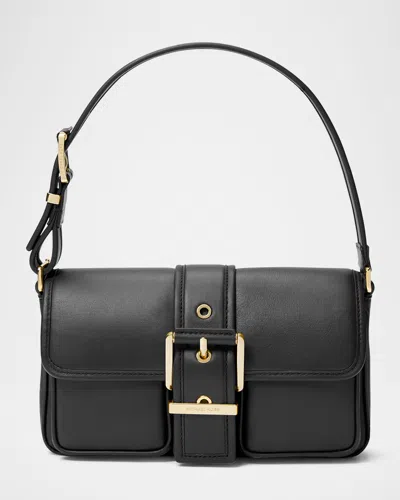Michael Michael Kors Colby Buckle Leather Shoulder Bag In Black