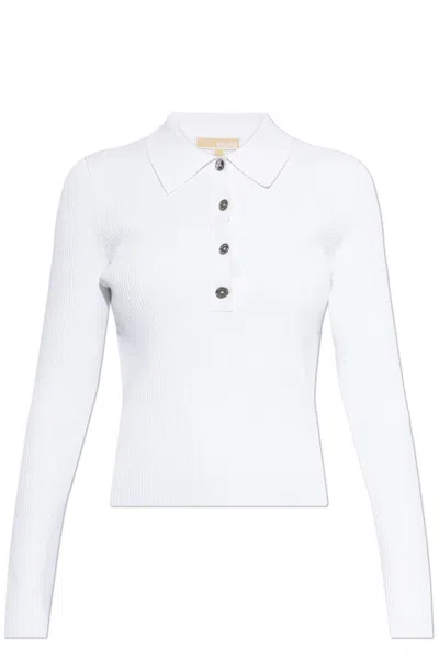 Michael Michael Kors Collared Long-sleeved Polo Shirt In White