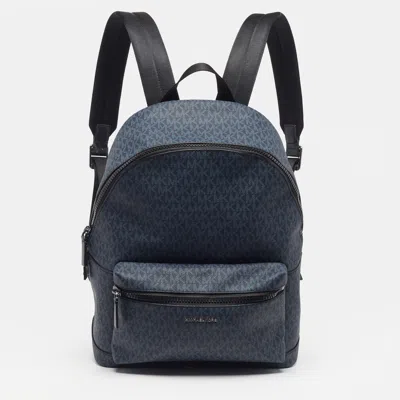 Pre-owned Michael Michael Kors Cooper Large Navy Blue Signature Coated Canvas Backpack
