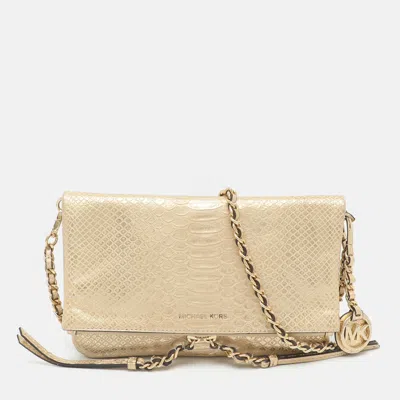 Pre-owned Michael Michael Kors Corinne Medium Gold Python Embossed Leather Crossbody Bag