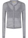 Michael Michael Kors Cotton Silk Crew Neck Cardigan In Pearl Heather