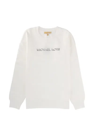 Michael Michael Kors Michael By Michael Kors Organic Cotton Logo Crewneck Sweatshirt In White