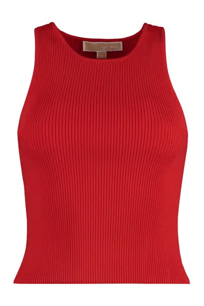 Michael Michael Kors Crewneck Ribbed Knit Tank Top In Red