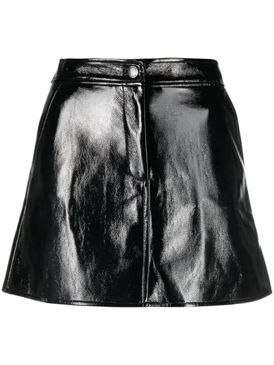 Michael Michael Kors Crinkled Patent Miniskirt In 黑色