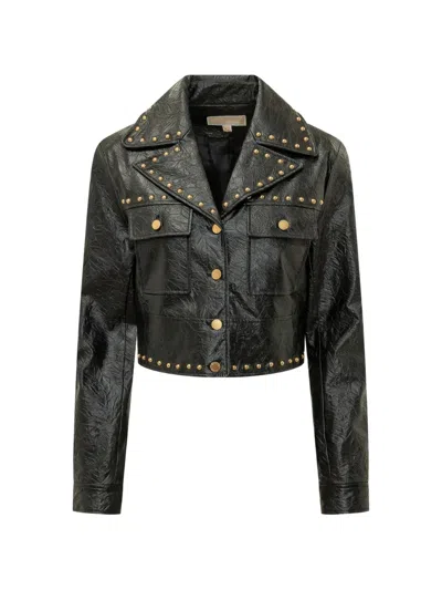 Michael Michael Kors Crinkled Studded Jacket In Black
