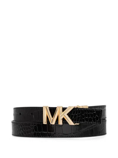 Michael Michael Kors Croc-effect Logo-plaque Belt In Black