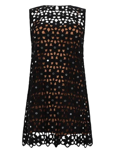 Michael Michael Kors Crochet Knit Mini Dress In Black