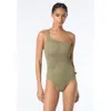 Michael Michael Kors Crochet One Shoulder One Piece Swimsuit In Green