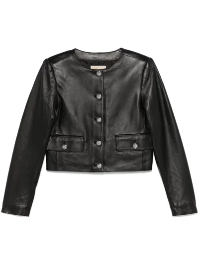 Michael Michael Kors Cropped Leather Jacket In Black
