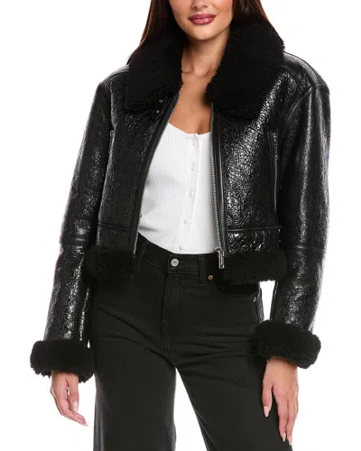 Michael Michael Kors Cropped Shearling Jacket In Black