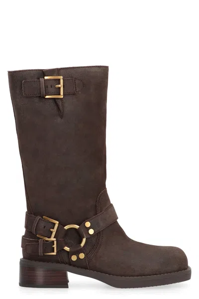 Michael Michael Kors Crosby Suede Knee High Boots In Brown