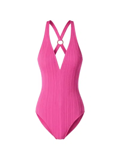 Michael Michael Kors Cross-back Ribbed Swimsuit In Multi