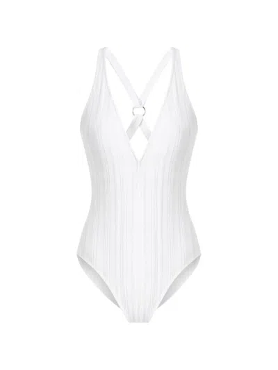 Michael Michael Kors Cross-back-ring Swimsuit In White