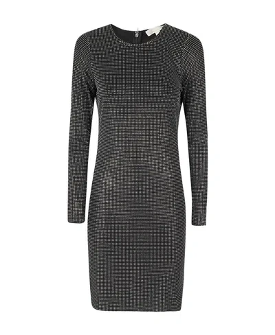 Michael Michael Kors Crystal-embellished Long-sleeve Minidress In Black