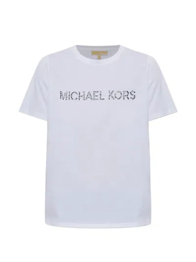 Michael Michael Kors Crystal-embellished Logo T-shirt In White
