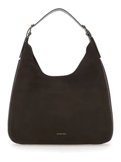 Michael Michael Kors Curved Brown Cowhide Leather Hobo Shoulder Bag In Black