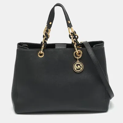 Pre-owned Michael Michael Kors Cynthia Medium Black Saffiano Leather Tote